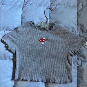 Gray Mushroom Cotton Blend Top